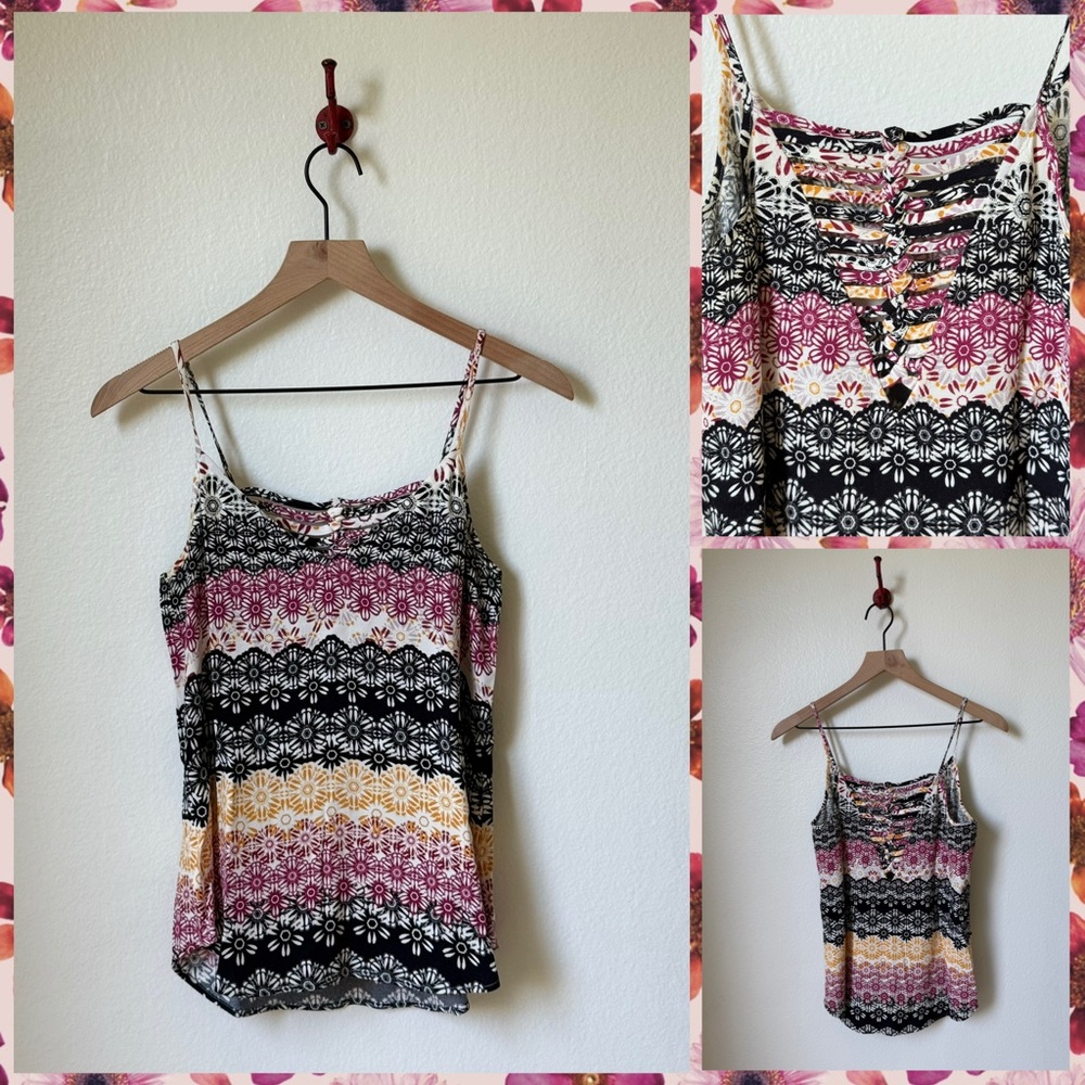 Ella Moss Multicolor Patterned Tank, Size Small